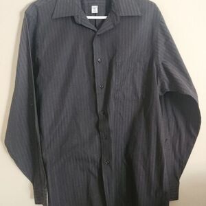 M69 Van Heusen Mens Black Sateen Stripe Wrinkle Free Button-Up Long Sleeve Shirt